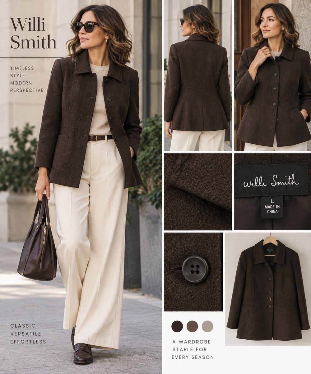 Willi Smith Dark Brown Textured Blazer Jacket L Tailored Minimalist